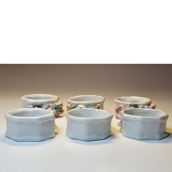 NEW Vintage Porcelain Napkin Rings Floral Cottage Chic Set of 6 - Picture 4 of 4